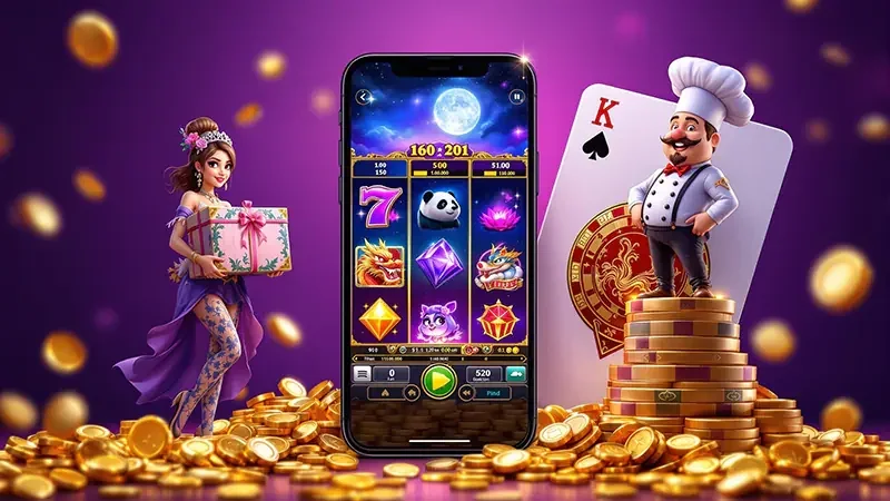 Tampilan permainan slot dengan reel dan simbol berwarna
